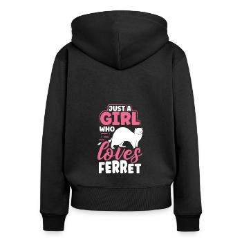 La fille aime les furets - Sweat à capuche zippé Premium bio Femme - noir - Dos - Julia (174cm)