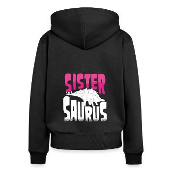 Schwester Stegosaurus - Frauen Premium Bio Zip Hoodie - Schwarz - Hinten - Julia (174cm)
