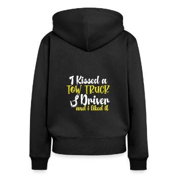 Ich Habe Einen Abschleppwagenfahrer - Frauen Premium Bio Zip Hoodie - Schwarz - Hinten - Julia (174cm)