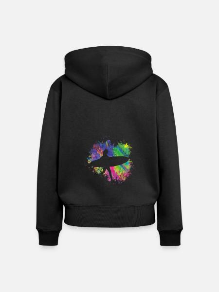 Sommersurfer Mit Brett - Frauen Premium Bio Zip Hoodie - Schwarz