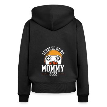 Level Bis Mama 2022 - Frauen Premium Bio Zip Hoodie - Schwarz - Hinten - Julia (174cm)