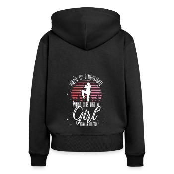 Ce qui frappe comme une fille - Sweat à capuche zippé Premium bio Femme - noir - Dos - Julia (174cm)