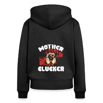 Poulet mère cool - Sweat à capuche zippé Premium bio Femme - noir - Dos - Julia (174cm)