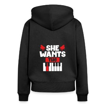Sie möchte Die Tastatur - Frauen Premium Bio Zip Hoodie - Schwarz - Hinten - Julia (174cm)