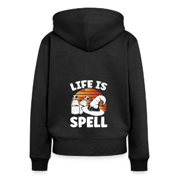 Hexe Leben benutzt Zauber - Frauen Premium Bio Zip Hoodie - Schwarz - Hinten - Julia (174cm)