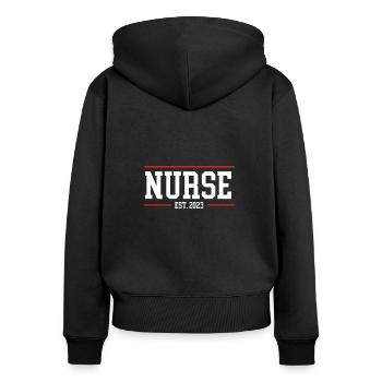 Infirmière 2023 - Sweat à capuche zippé Premium bio Femme - noir - Dos - Julia (174cm)