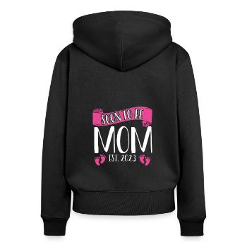 Bientôt maman 2023 - Sweat à capuche zippé Premium bio Femme - noir - Dos - Julia (174cm)