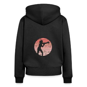 Boxen Mädchen Sonnenuntergang - Frauen Premium Bio Zip Hoodie - Schwarz - Hinten - Julia (174cm)