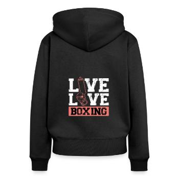 Live-love-boxen - Frauen Premium Bio Zip Hoodie - Schwarz - Hinten - Julia (174cm)
