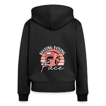 Ruhendes Boxgesicht - Frauen Premium Bio Zip Hoodie - Schwarz - Hinten - Julia (174cm)