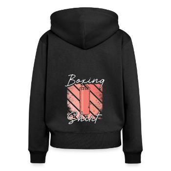 Boxsack - Frauen Premium Bio Zip Hoodie - Schwarz - Hinten - Julia (174cm)