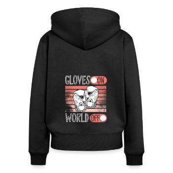 Gants sur et depuis le monde - Sweat à capuche zippé Premium bio Femme - noir - Dos - Julia (174cm)