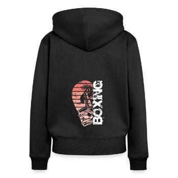 Boxhandschuh - Frauen Premium Bio Zip Hoodie - Schwarz - Hinten - Julia (174cm)