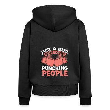 Nur Ein Mädchen, Das Es Liebt Zu - Frauen Premium Bio Zip Hoodie - Schwarz - Hinten - Julia (174cm)