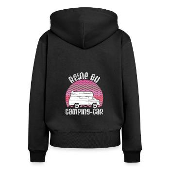 Camper Queen - Frauen Premium Bio Zip Hoodie - Schwarz - Hinten - Julia (174cm)