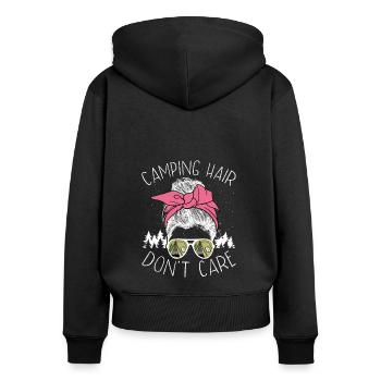 Campinghaare Kümmern Sich Nicht Darum - Frauen Premium Bio Zip Hoodie - Schwarz - Hinten - Julia (174cm)