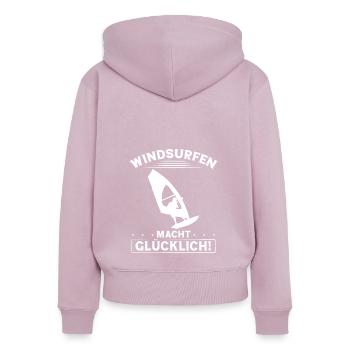 Windsurfen Macht Glücklich - Frauen Premium Bio Zip Hoodie - Altrosa - Hinten - Julia (174cm)