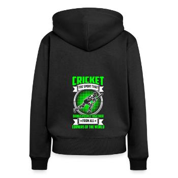 Le sport de cricket, l’être humain - Sweat à capuche zippé Premium bio Femme - noir - Dos - Julia (174cm)