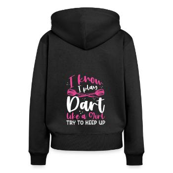 Une fille joue aux fléchettes - Sweat à capuche zippé Premium bio Femme - noir - Dos - Julia (174cm)