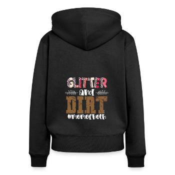 Paillettes et saleté - Sweat à capuche zippé Premium bio Femme - noir - Dos - Julia (174cm)
