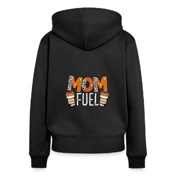 Mama Kaffee Brennstoff - Frauen Premium Bio Zip Hoodie - Schwarz - Hinten - Julia (174cm)