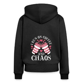 Ich Laufe Auf Kaffee Und Chaos - Frauen Premium Bio Zip Hoodie - Schwarz - Hinten - Julia (174cm)