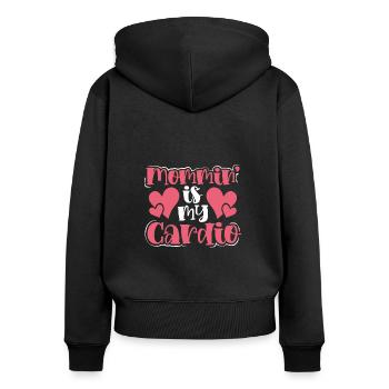 Maman est mon cardio - Sweat à capuche zippé Premium bio Femme - noir - Dos - Julia (174cm)