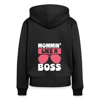 Maman comme une patronne - Sweat à capuche zippé Premium bio Femme - noir - Dos - Julia (174cm)
