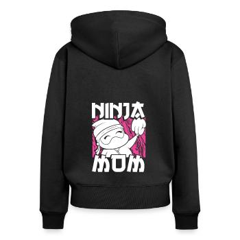 Maman ninja mignonne - Sweat à capuche zippé Premium bio Femme - noir - Dos - Julia (174cm)