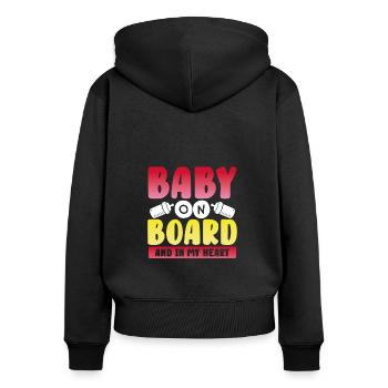 Baby An Bord Und In Meinem Herzen - Frauen Premium Bio Zip Hoodie - Schwarz - Hinten - Julia (174cm)