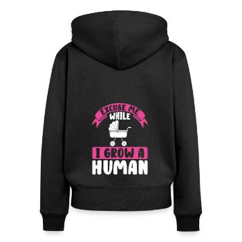 A person grows in me - Women's Premium Organic Zip Hoodie - black - Back - Julia (174cm)