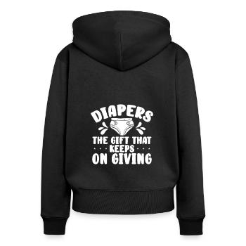 Diapers the gift that comes back again and again - Women's Premium Organic Zip Hoodie - black - Back - Julia (174cm)