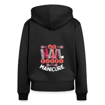 Nous réussissons chaque manucure à l’essentiel - Sweat à capuche zippé Premium bio Femme - noir - Dos - Julia (174cm)