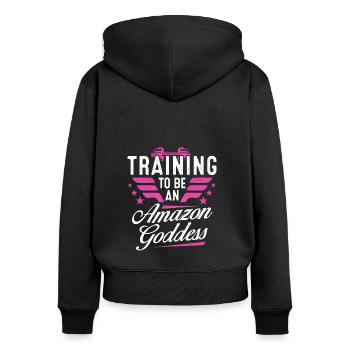 TRAINING TO BE AN AMAZON GODDESS Fitness Gym Frau - Frauen Premium Bio Zip Hoodie - Schwarz - Hinten - Julia (174cm)