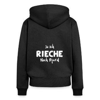 Ja Ich Rieche Nach Pferd - Horse - Frauen Premium Bio Zip Hoodie - Schwarz - Hinten - Julia (174cm)
