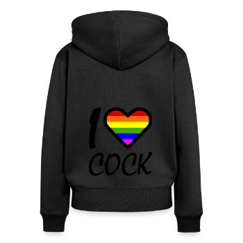 I love - Sweat à capuche zippé Premium bio Femme - noir - Dos - Julia (174cm)
