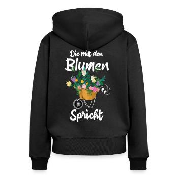 Die mit den Blumen spricht | Floristin Gärtnerin - Frauen Premium Bio Zip Hoodie - Schwarz - Hinten - Julia (174cm)