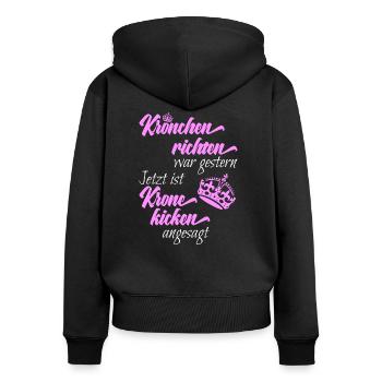 Krönchen richten war gestern - Corona Krone kicken - Frauen Premium Bio Zip Hoodie - Schwarz - Hinten - Julia (174cm)