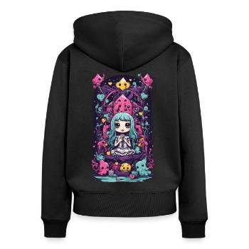 Kawaii Chibi démons Reine E-girl Goth Art - Sweat à capuche zippé Premium bio Femme - noir - Dos - Julia (174cm)