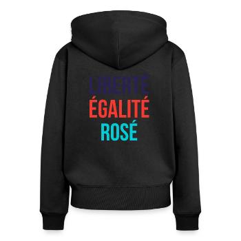 Liberté égalité rosé - Sweat à capuche zippé Premium bio Femme - noir - Dos - Julia (174cm)