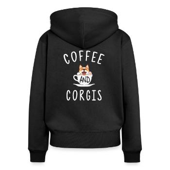 Cadeaux d’amoureux de Corgi, corgi et café - Sweat à capuche zippé Premium bio Femme - noir - Dos - Julia (174cm)