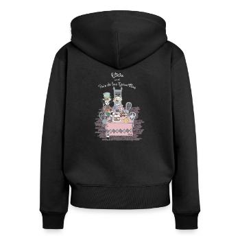 Alice white text - Women's Premium Organic Zip Hoodie - black - Back - Julia (174cm)