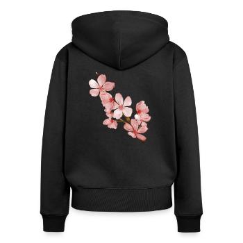 Fleur de cerisier - Sweat à capuche zippé Premium bio Femme - noir - Dos - Julia (174cm)