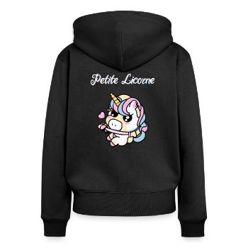 Petite licorne - Sweat à capuche zippé Premium bio Femme - noir - Dos - Julia (174cm)