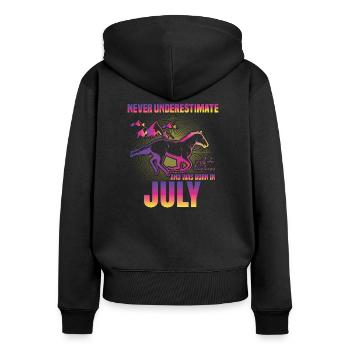 Cette fille aime les chevaux | Juillet - Sweat à capuche zippé Premium bio Femme - noir - Dos - Julia (174cm)