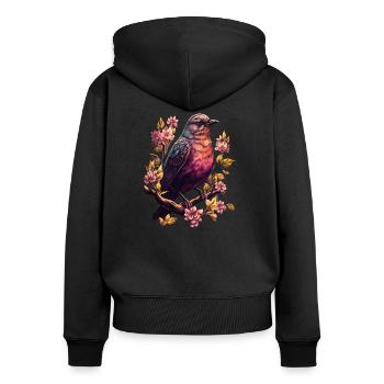 Frühling Sonne Vogel Blüten - Frauen Premium Bio Zip Hoodie - Schwarz - Hinten - Julia (174cm)