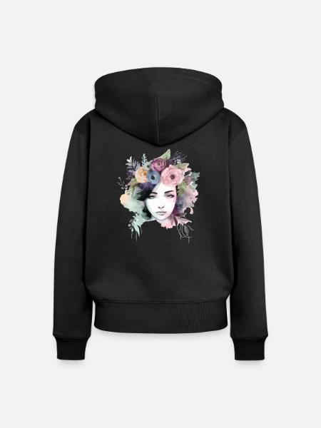 Frau mit Blumen - Frauen Premium Bio Zip Hoodie - Schwarz