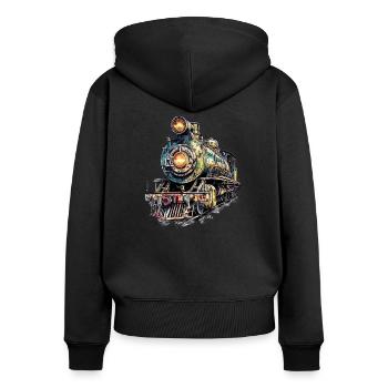 A steam locomotive brings back childhood memories - Women's Premium Organic Zip Hoodie - black - Back - Julia (174cm)