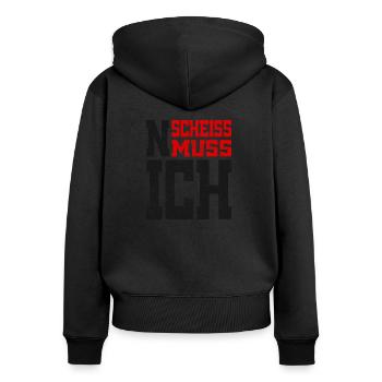 N Scheiss Muss Ich - Frauen Premium Bio Zip Hoodie - Schwarz - Hinten - Julia (174cm)