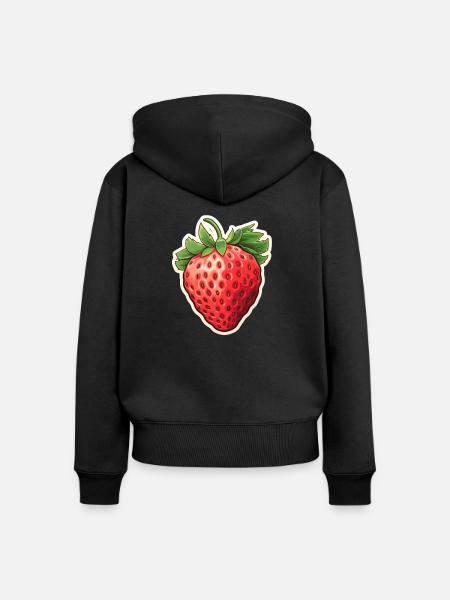 Erdbeere Einzelfrucht - Frauen Premium Bio Zip Hoodie - Schwarz